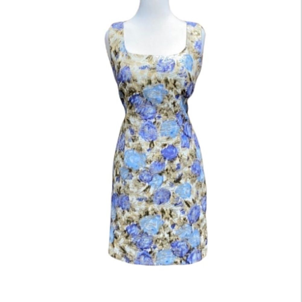 Philosophy Sheath Floral Tank Dress Tan/Blue Size 8